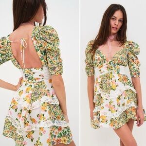 for Love & Lemons Rosalyn Mini Dress Marigold M Cottagecore Milkmaid Floral